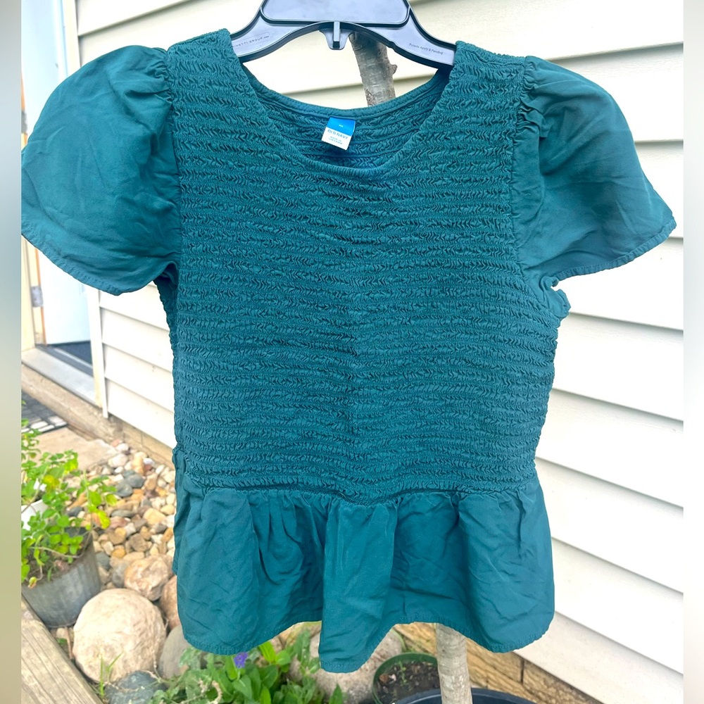 Old Navy Teal Babydoll Smocked Cropped Flutter Short-Sleeve Peplum Top Juniors M